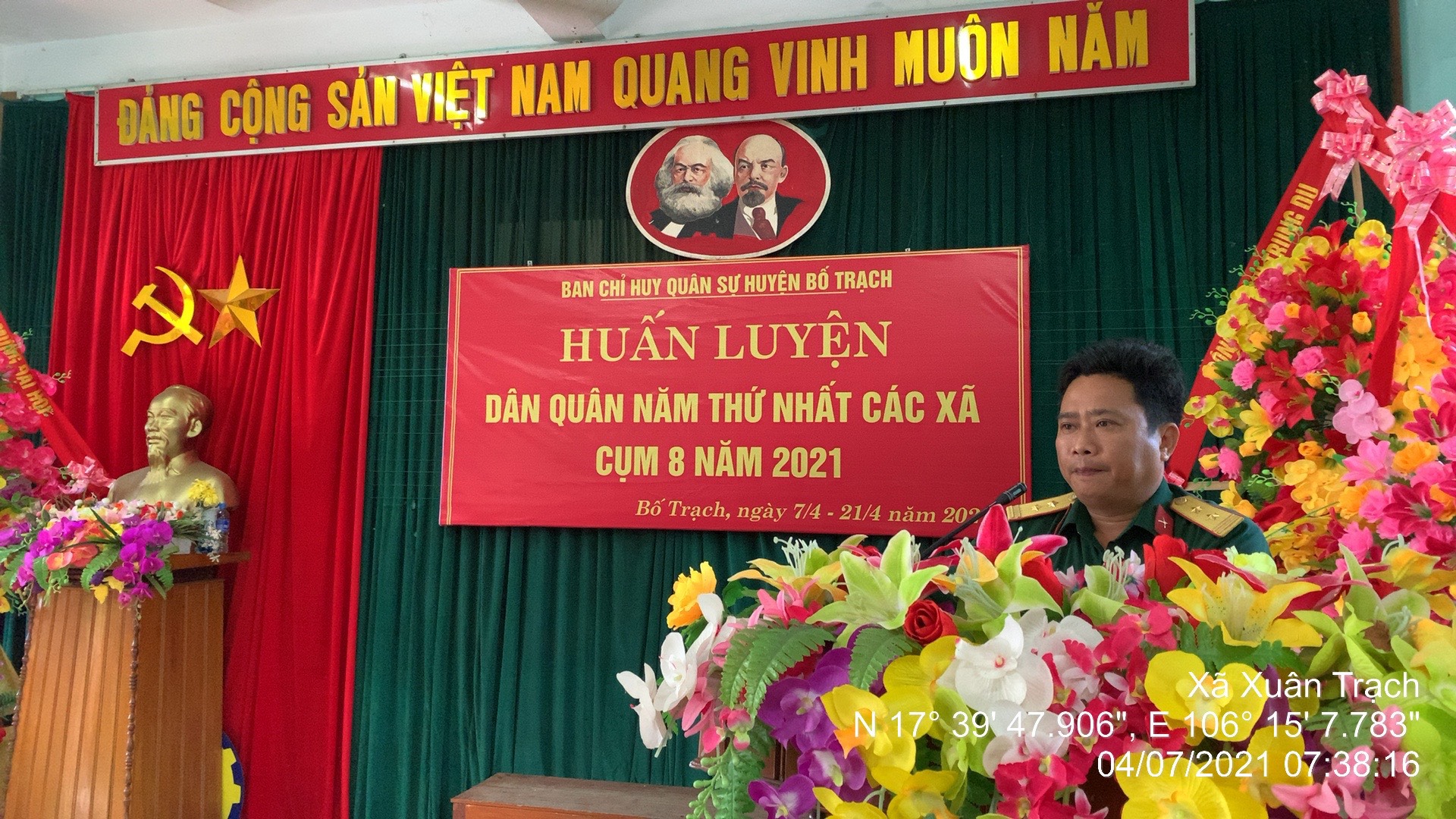 Phát biểu khai mạc huấn luyện của đ/c Trung tá Nguyễn Văn Tý - Phó chỉ huy trưởng, Tham mưu trưởng Ban CHQS